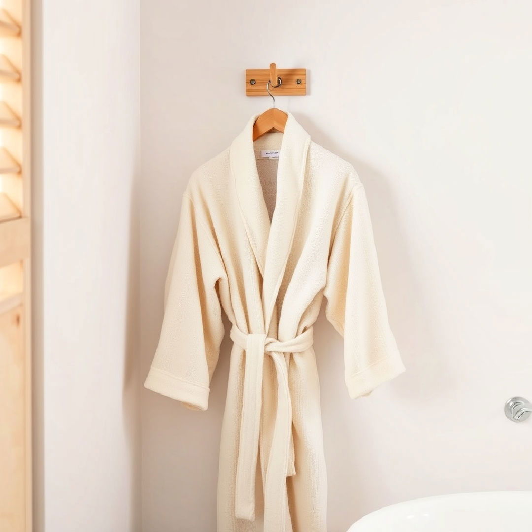 soft cotton bathrobe for japandi bathroom - 40 Japandi Bathroom Ideas