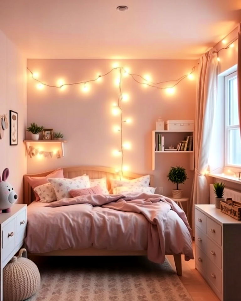 soft fairy lights for whimsical glow - 40 Toddler Room Ideas