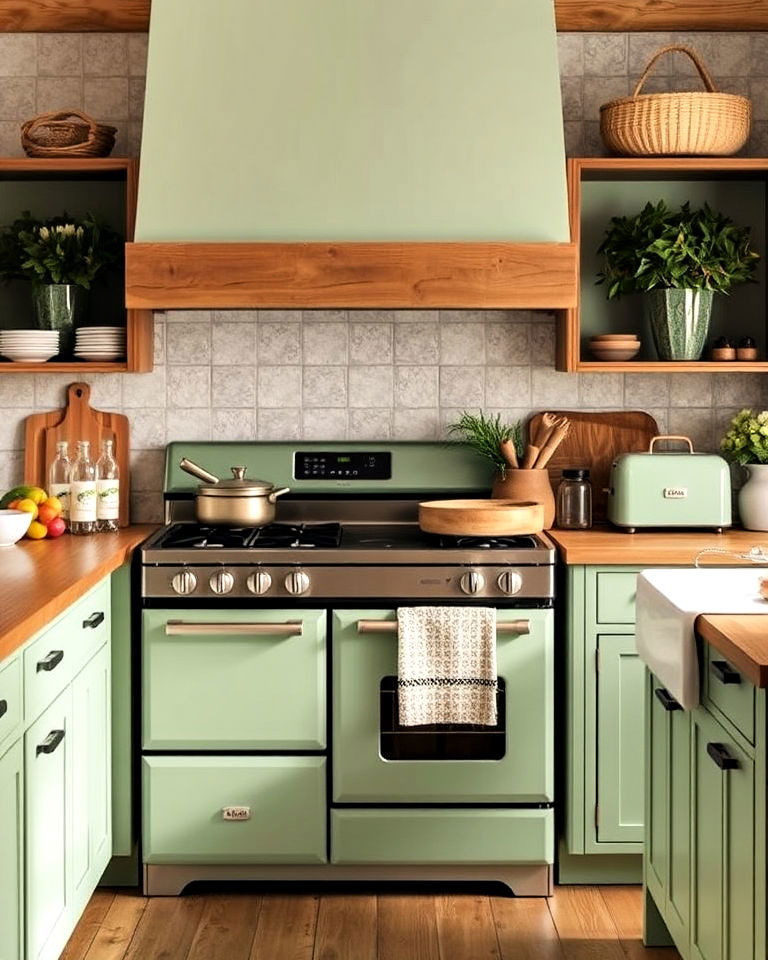 soft green appliances for kitchen - 25 Kitchen With Colored Appliances Ideas