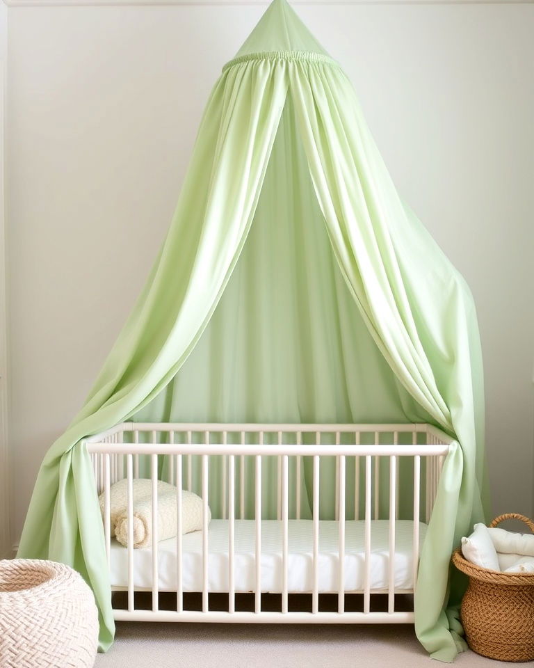 soft green linen canopy - 25 Green Nursery Ideas