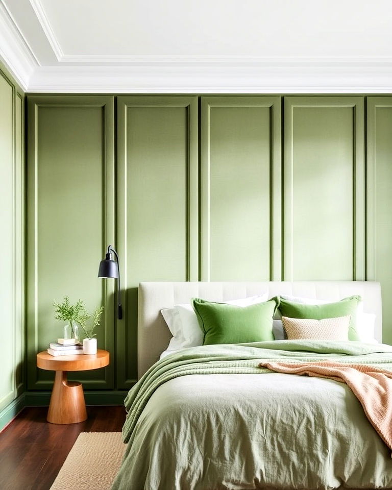 soft green textured panels design - 20 Green Panelling Bedroom Ideas