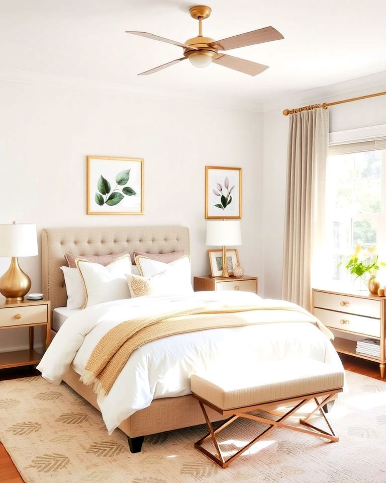 soft metallic accents - 20 Magnolia Bedroom Ideas