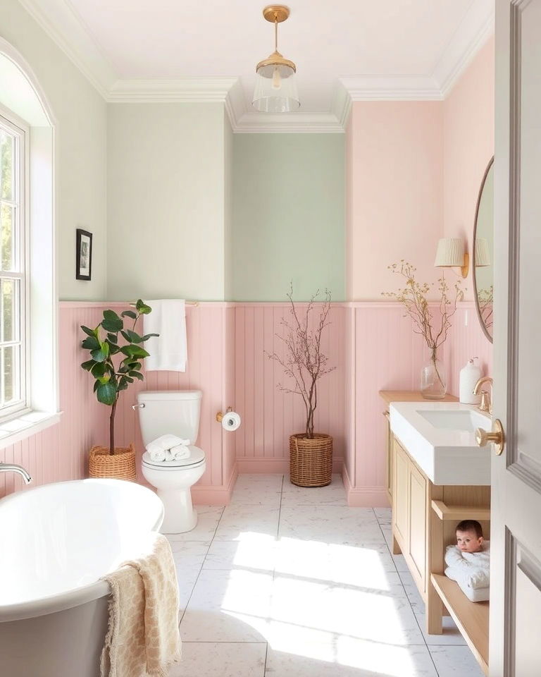 soft pastel color schemes for balanced look - 20 Aesthetic Bathroom Ideas