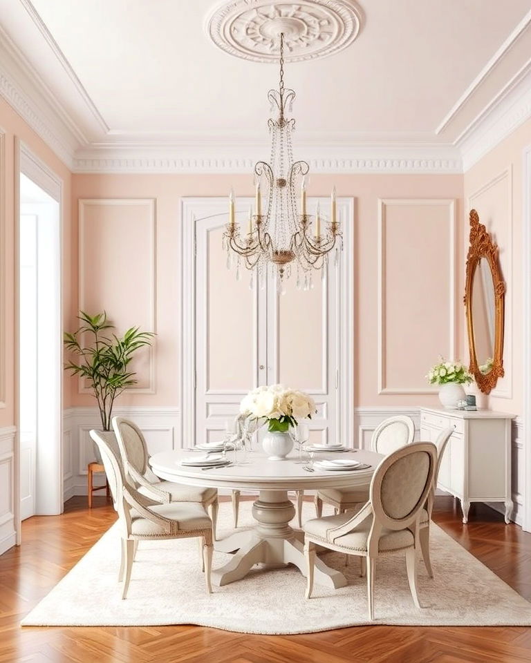 soft pastel palette for french parisian dining room - 25 French Parisian Dining Room Ideas