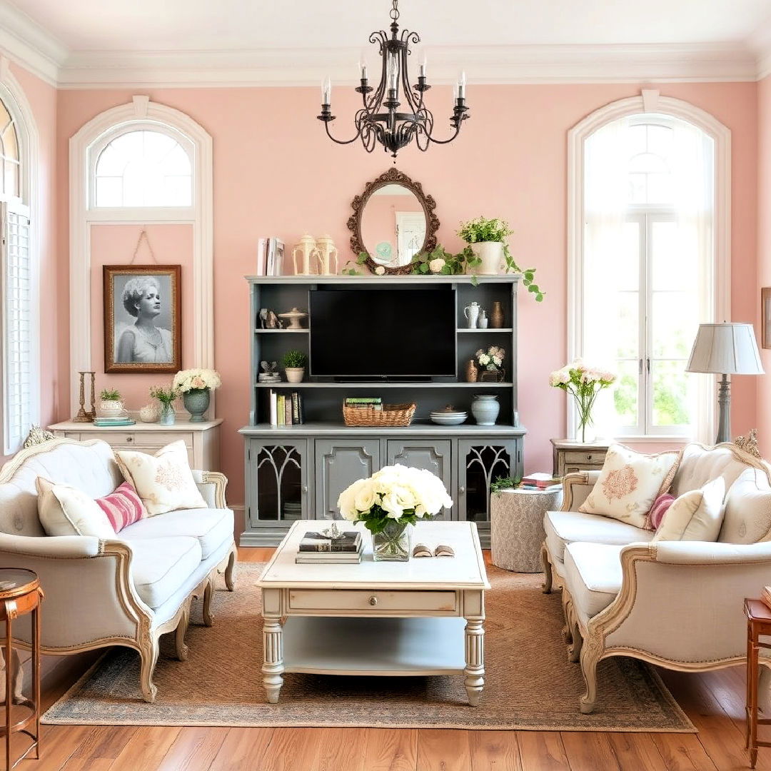 soft pastel palette for shabby chic style living room - 25 Shabby-chic Style Living Room Ideas