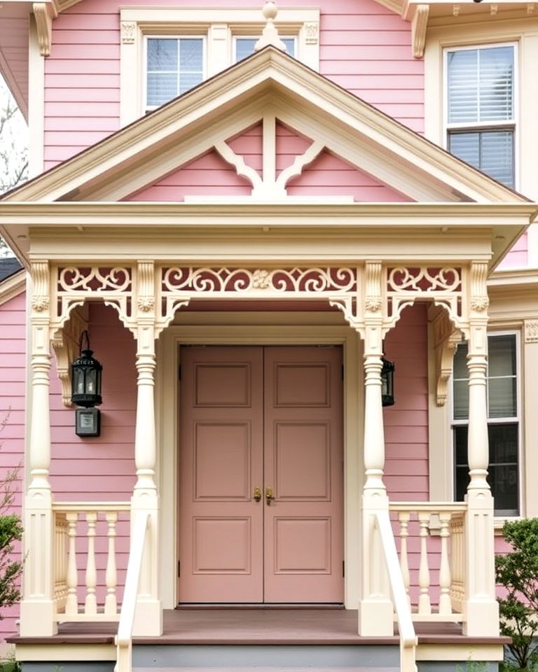 soft pink victorian house with cream trim - 25 Pink Victorian House Ideas