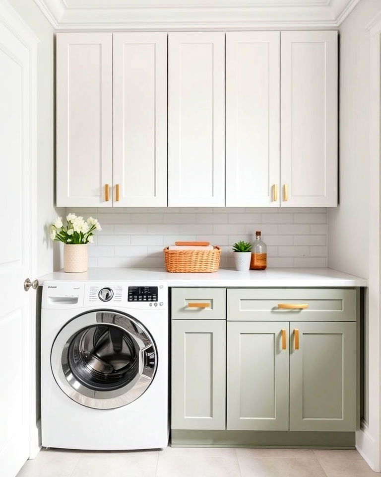 soft sage walls for laundry room - 15 Sage Green Laundry Room Ideas