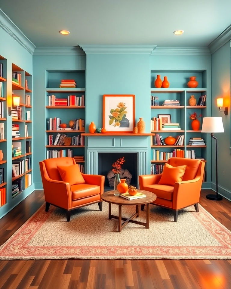 soft teal and tangerine for home library - 20 Teal and Orange Color Scheme for Your Rooms