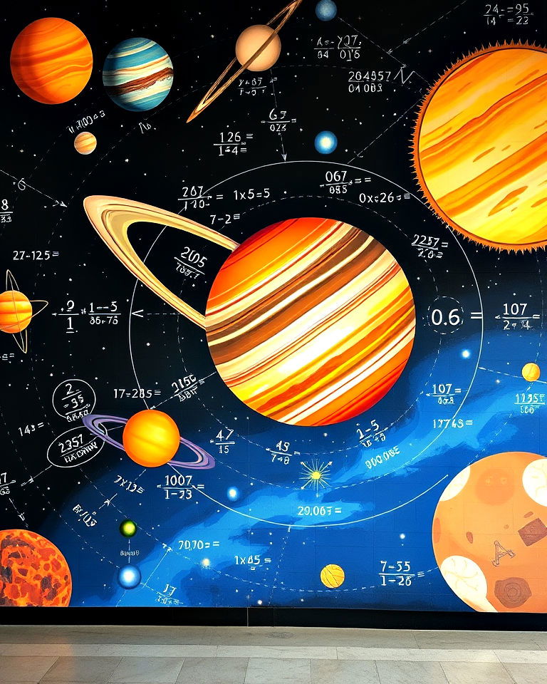 solar system and orbital math mural - 20 Math Mural Ideas