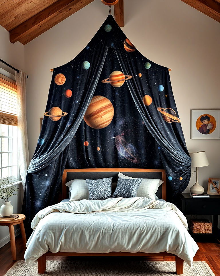 solar system bed canopy for dreamy atmosphere - 20 Galaxy Space-themed Bedroom Ideas