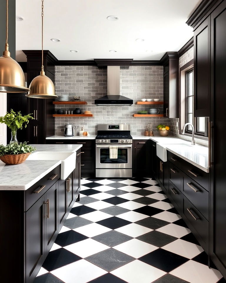 sophisticated black and gray checkered floor - 25 Kitchens With Checkered Floors