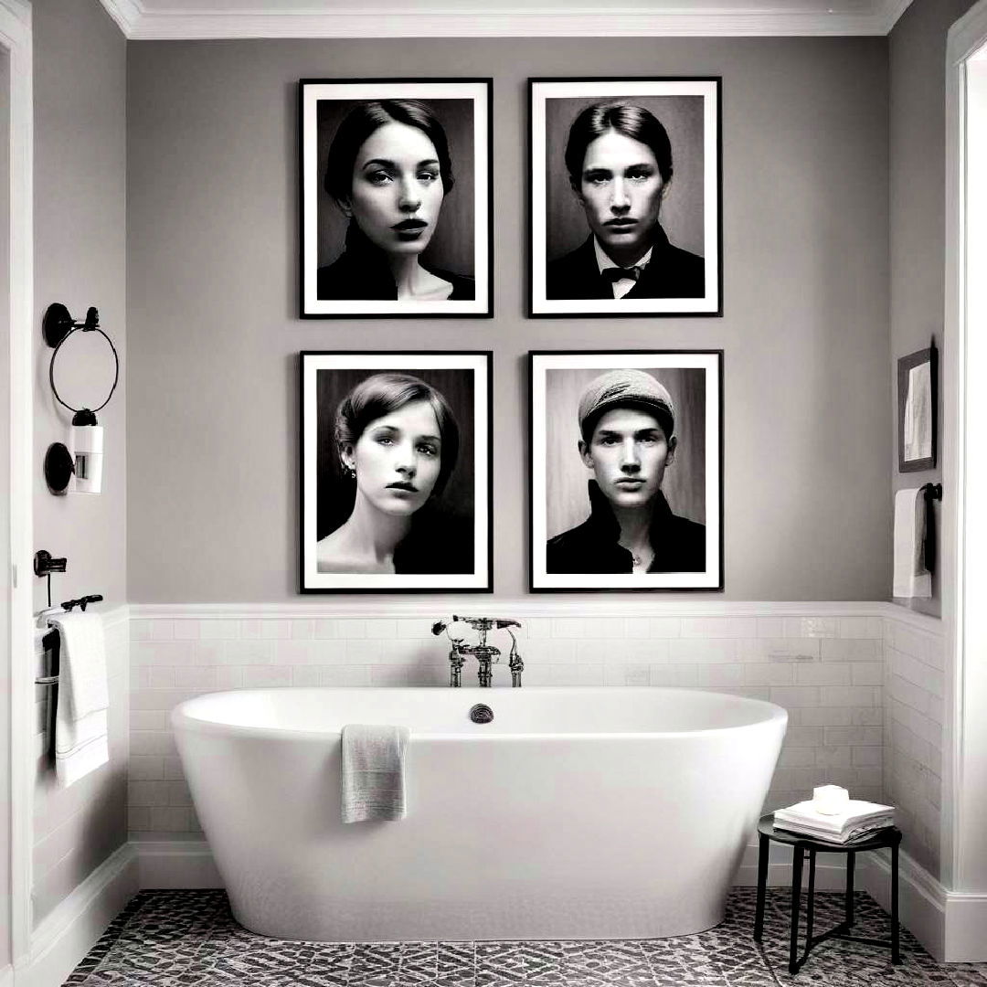sophisticated black and white photography - 25 Bathroom Art Ideas