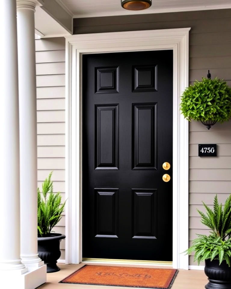 sophisticated black front door - 30 Colonial Front Porch Ideas