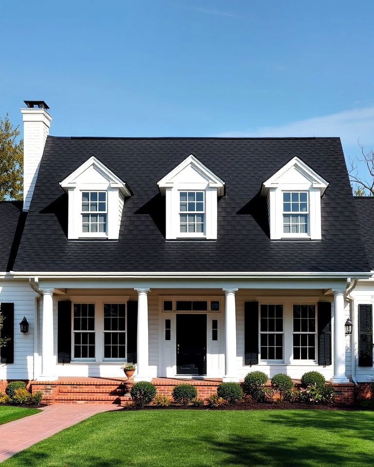 sophisticated black roof for colonial style house - 25 Houses With Black Roofs