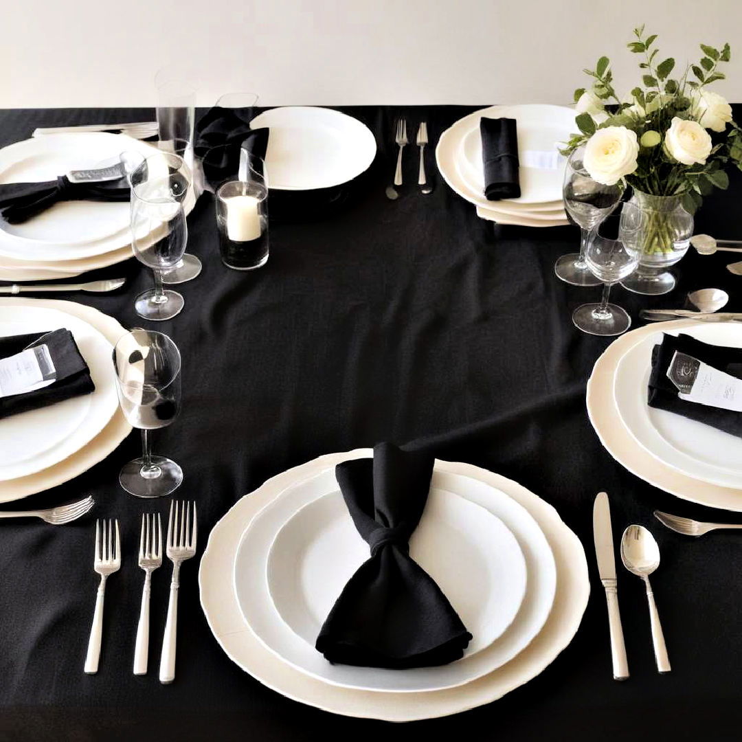 sophisticated black table linen - 40 Black Kitchen Ideas