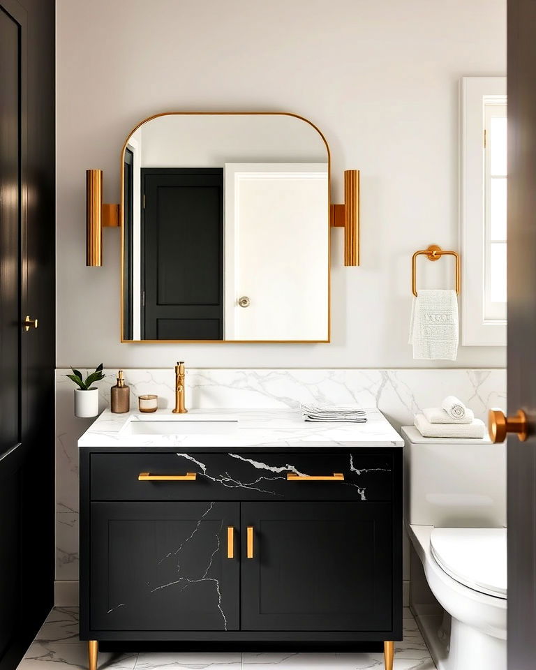 sophisticated brass and gold finishes - 20 Aesthetic Bathroom Ideas