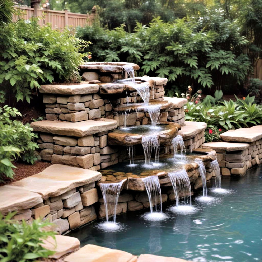 sophisticated cascading fountain - 15 Pool Fountain Ideas