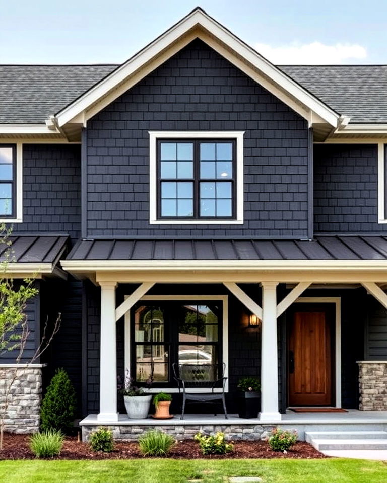 sophisticated charcoal black siding - 30 Black Siding House Ideas