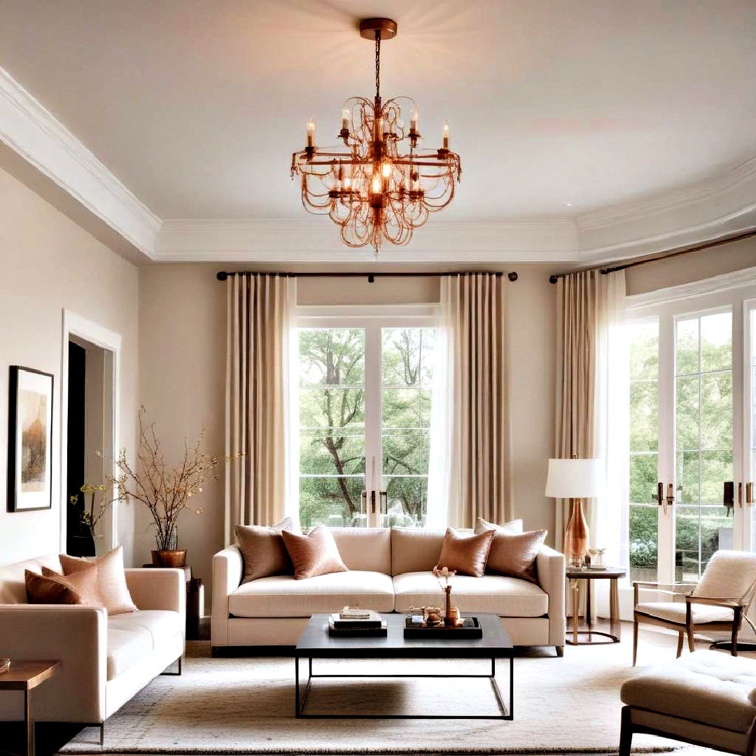 sophisticated copper accents - 40 Neutral Living Room Ideas
