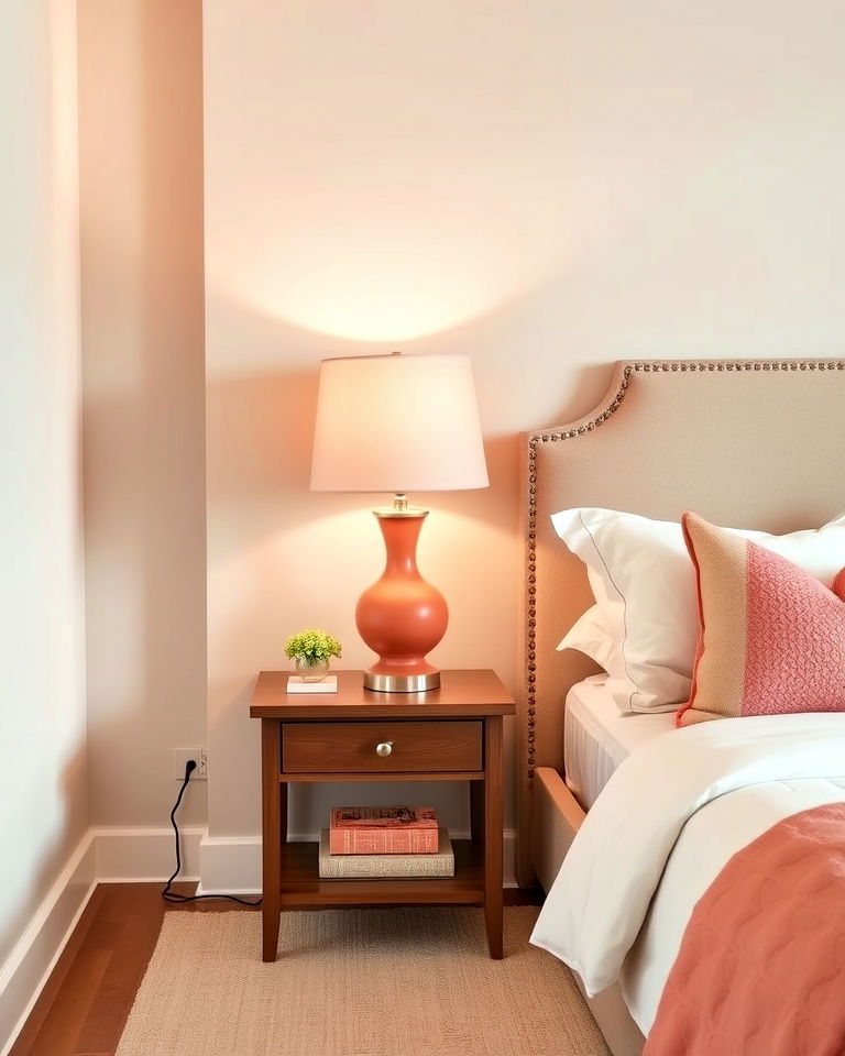 sophisticated coral bedside lamp - 25 Coral Bedroom Ideas