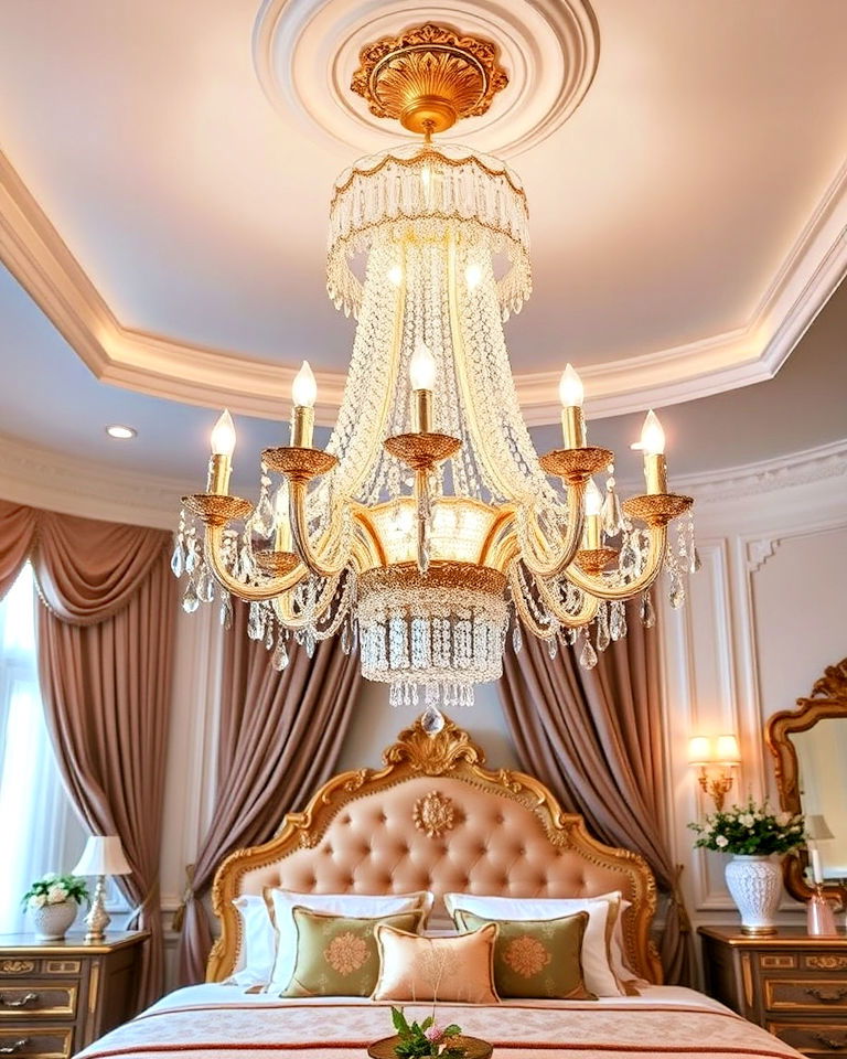 sophisticated crystal chandelier - 20 Royal Bedroom Ideas
