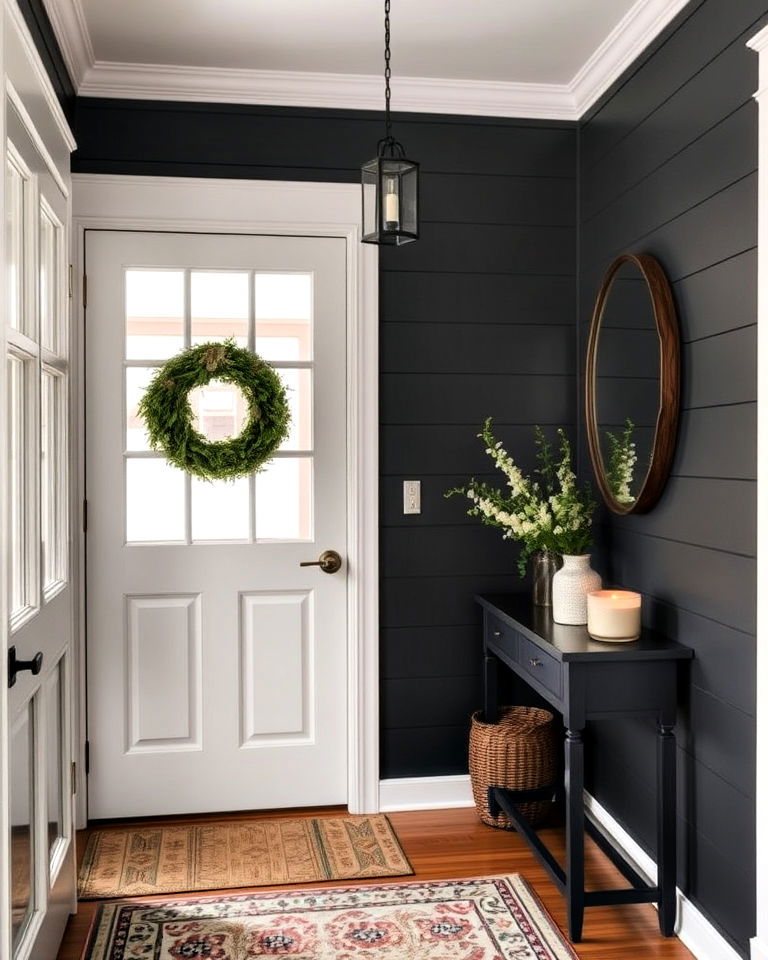 sophisticated dark gray shiplap - 25 Shiplap Wall Entryway Ideas