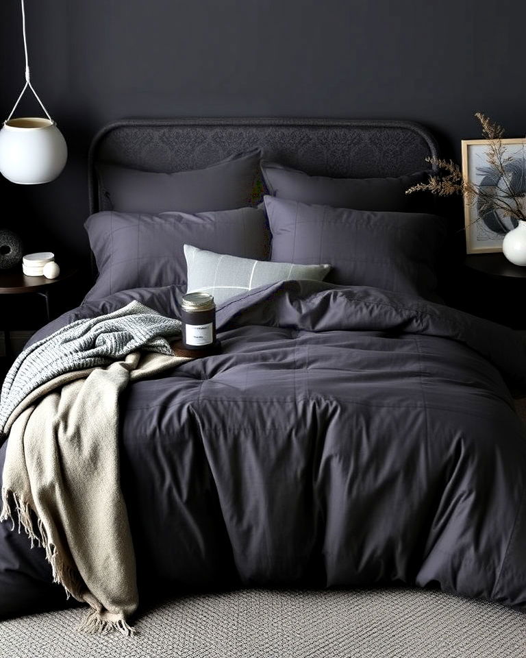 sophisticated dark grey bedding set - 30 Dark Grey Bedroom Ideas