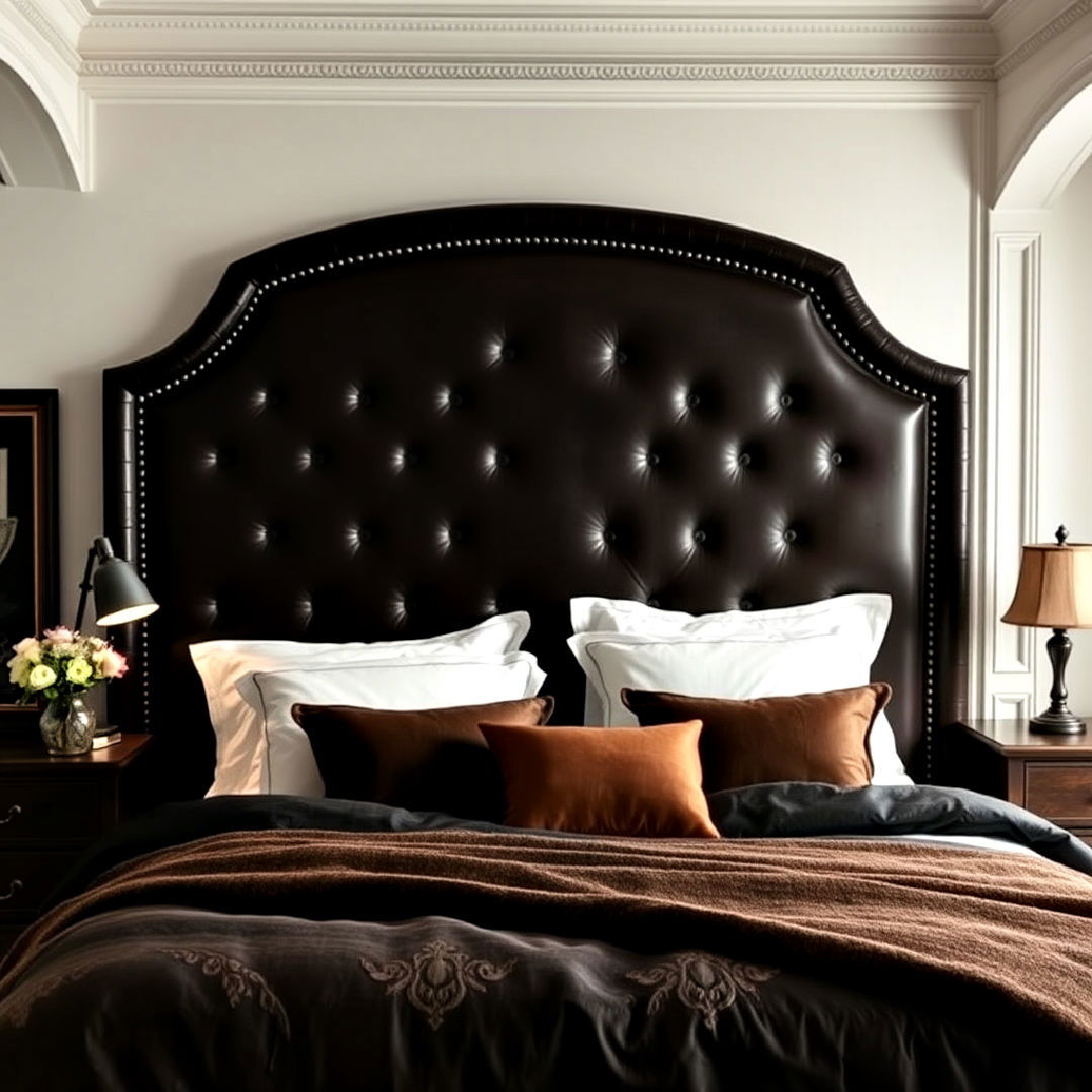sophisticated deep leather headboard - 25 Dark Academia Bedroom Ideas