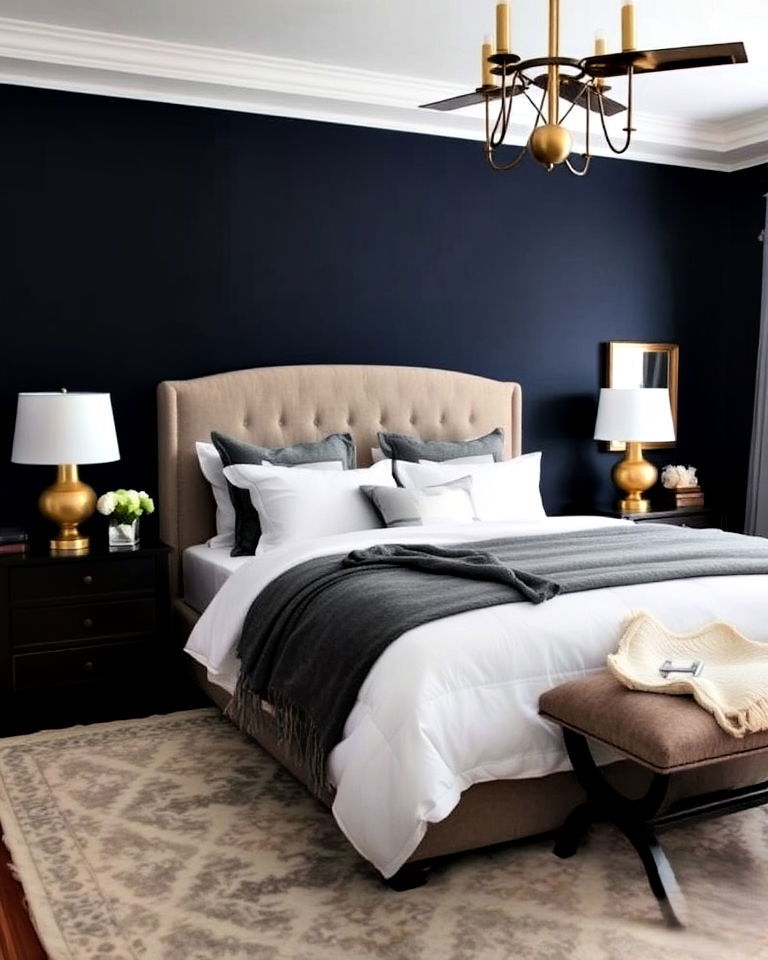 sophisticated deep navy walls - 15 Moody Blue Bedroom Ideas