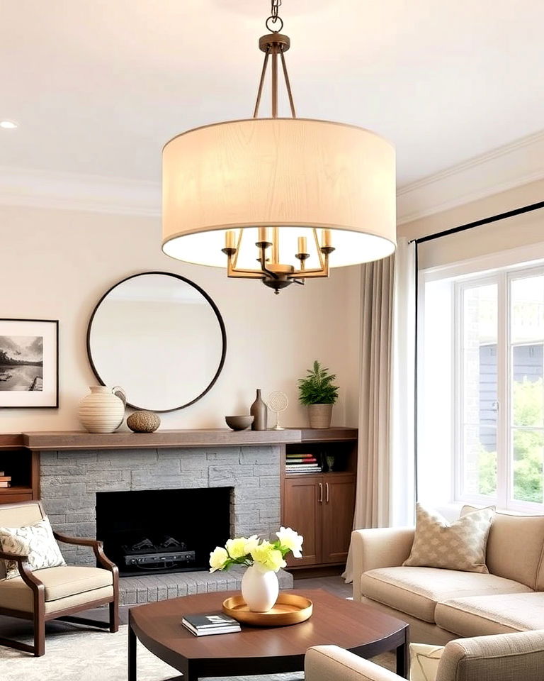 sophisticated drum chandelier - 30 Living Room Chandelier Ideas