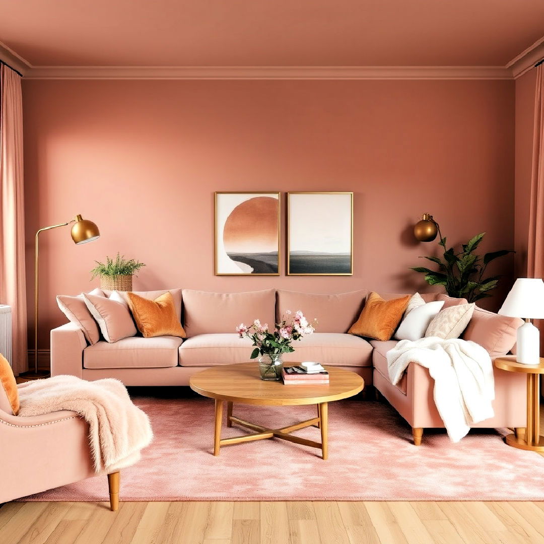 sophisticated dusty rose warmth - 25 Monochromatic Living Room Ideas