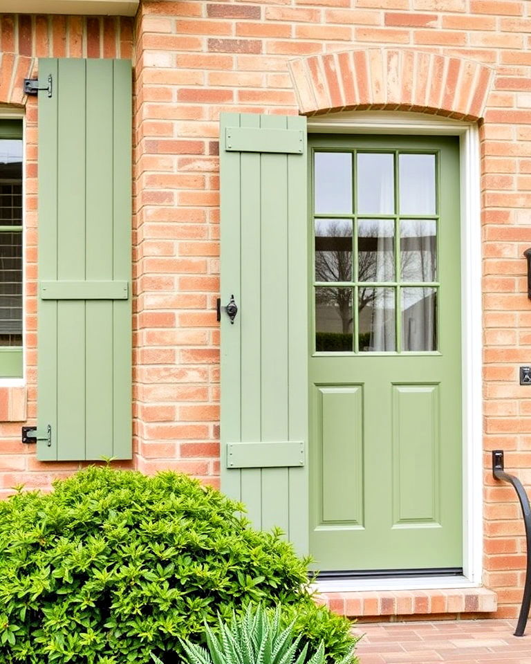 sophisticated earthy green tones - 25 Tan Brick House Color Schemes