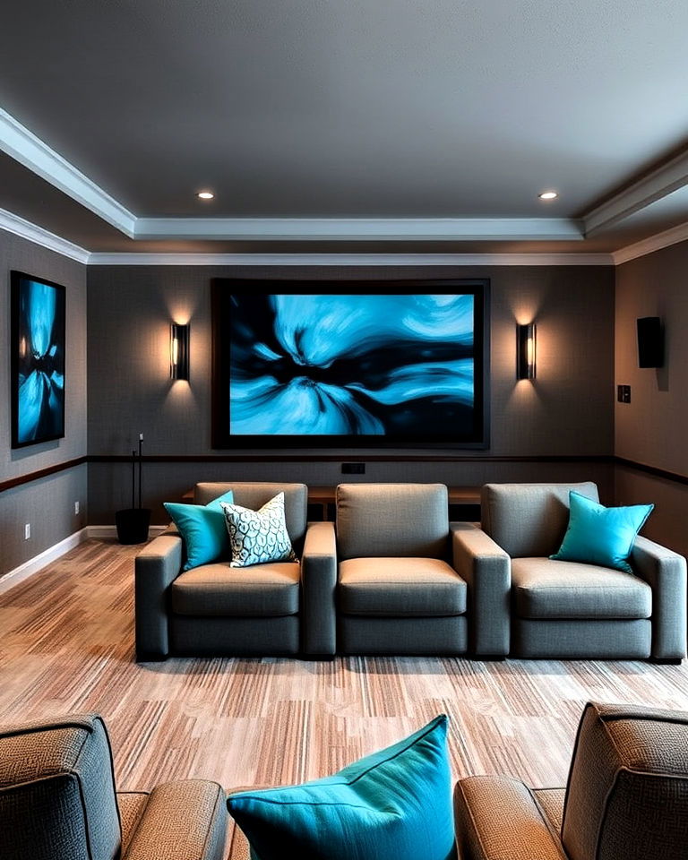 sophisticated flannel gray and cyan - 20 Gray Home Theater Paint Color Schemes
