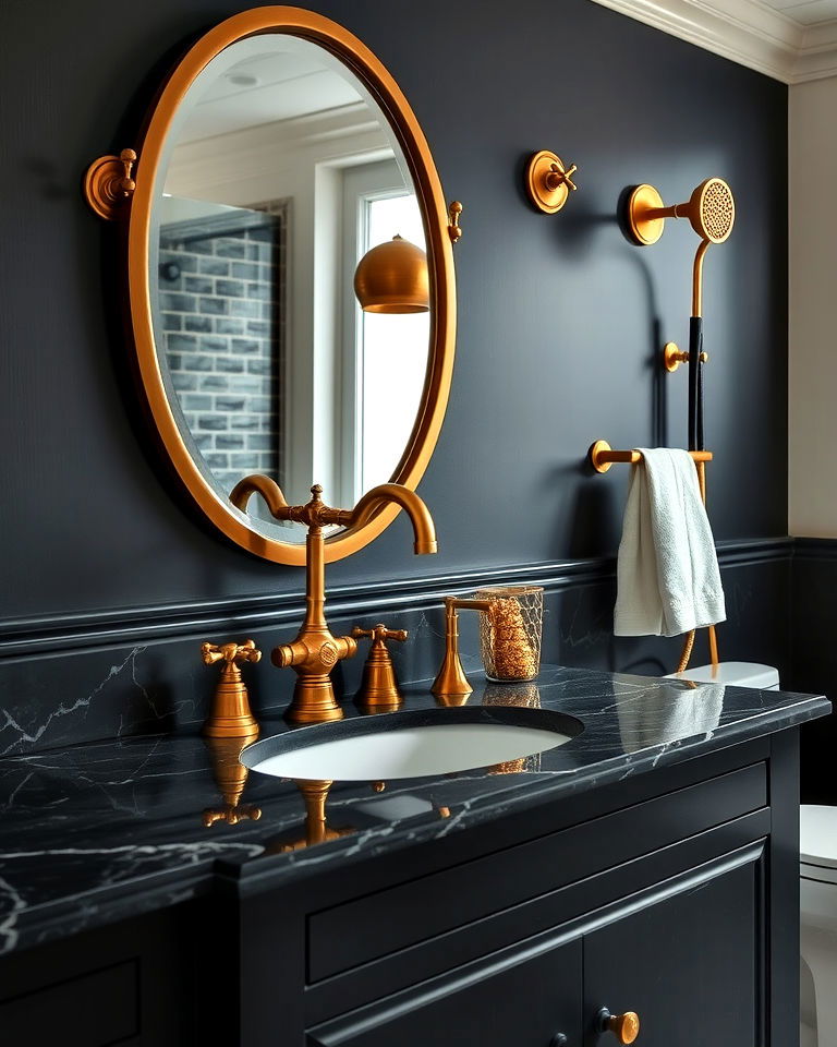 sophisticated gilded faucets and fixtures - 20 Dark Academia Bathroom Ideas
