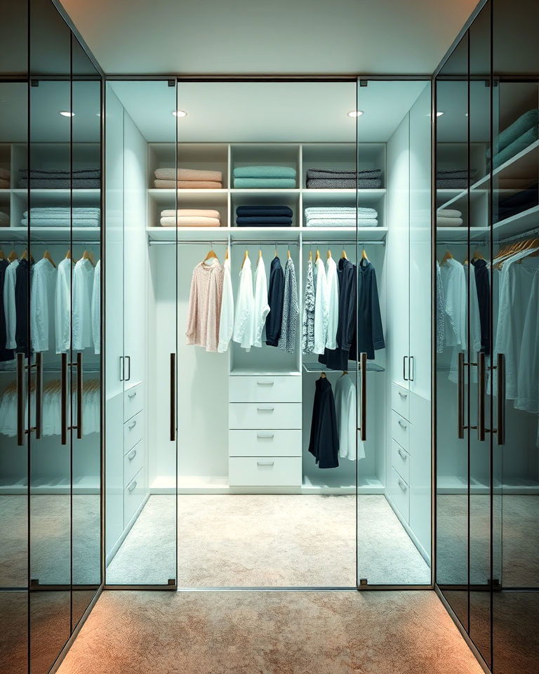 sophisticated glass enclosed closet area - 30 Dressing Room Ideas