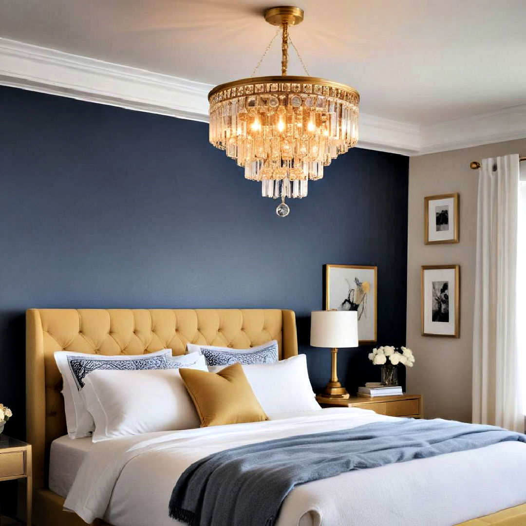 sophisticated gold chandelier - 20 Blue and Gold Bedroom Ideas