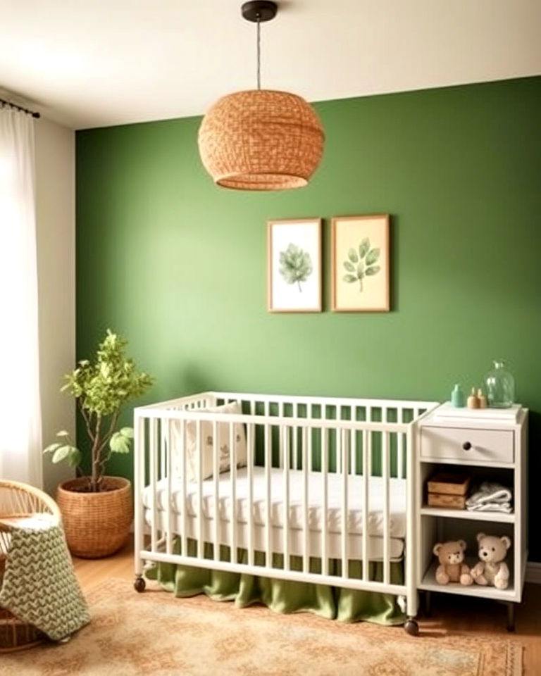 sophisticated green accent wall - 25 Green Nursery Ideas