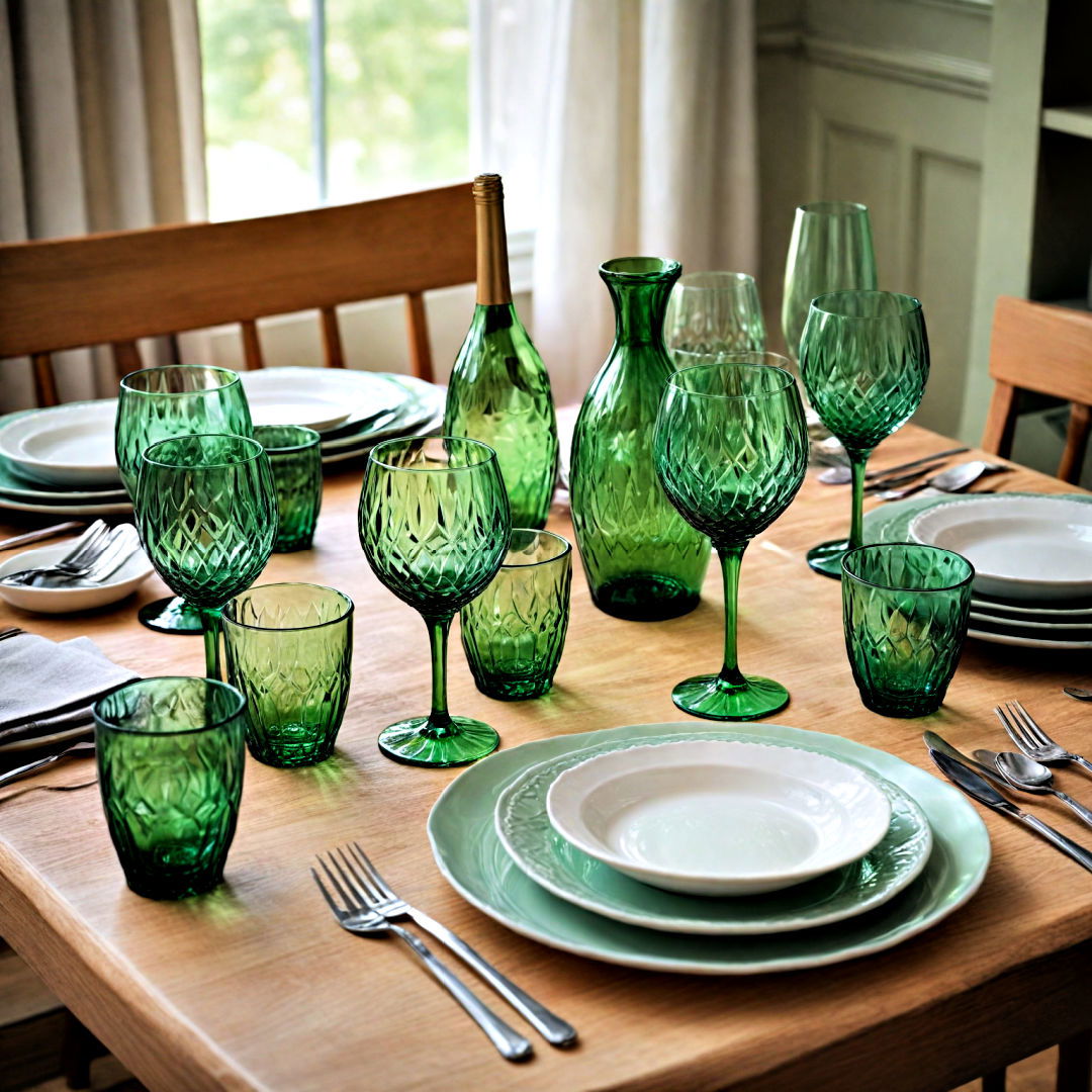 sophisticated green glassware - 40 Green Dining Room Ideas