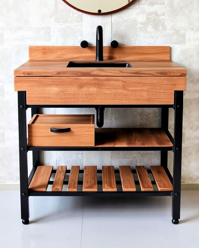 sophisticated industrial rustic vanity - 15 Rustic Bathroom Vanity Ideas
