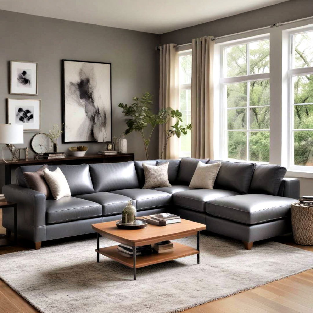 sophisticated leather grey sectional - 15 Grey Sectional Living Room Ideas