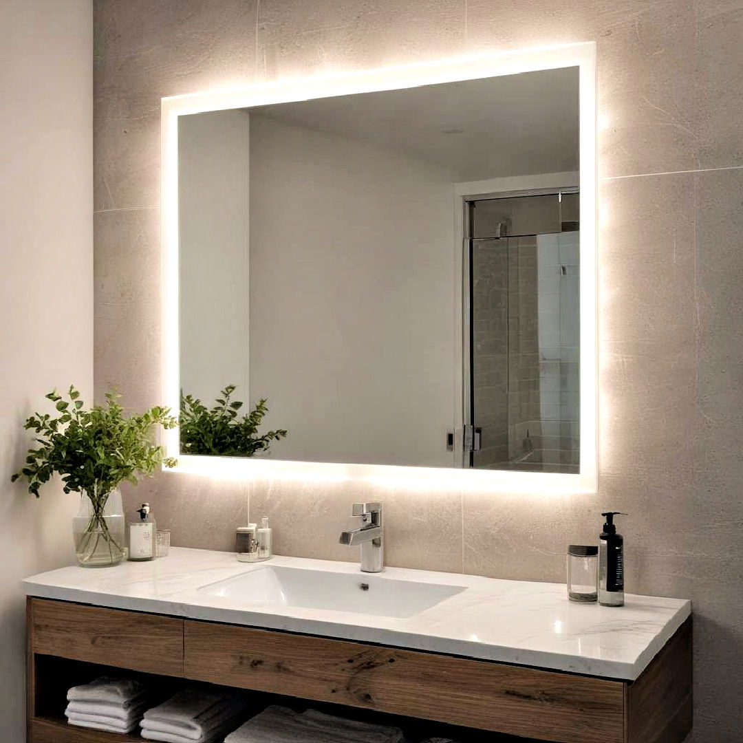 sophisticated lighted mirror - 40 Bathroom Decor Ideas
