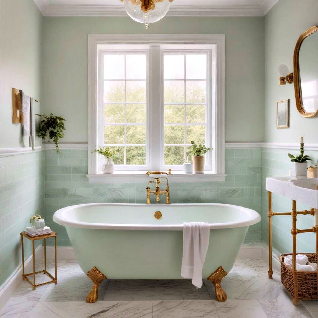 sophisticated mint green bathtub - 20 Green and Gold Bathroom Ideas