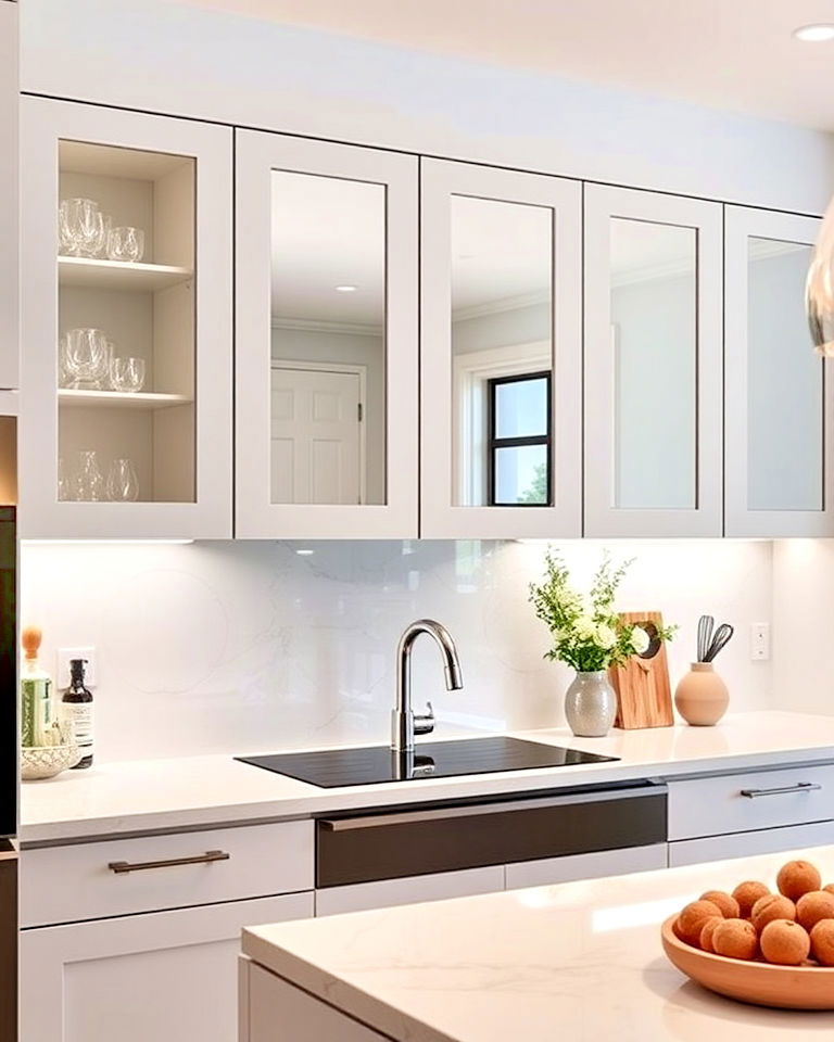 sophisticated mirrored cabinets - 20 Mirror in Kitchen Ideas