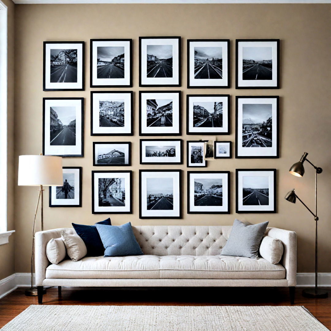 sophisticated monochromatic gallery wall - 40 Gallery Wall Ideas