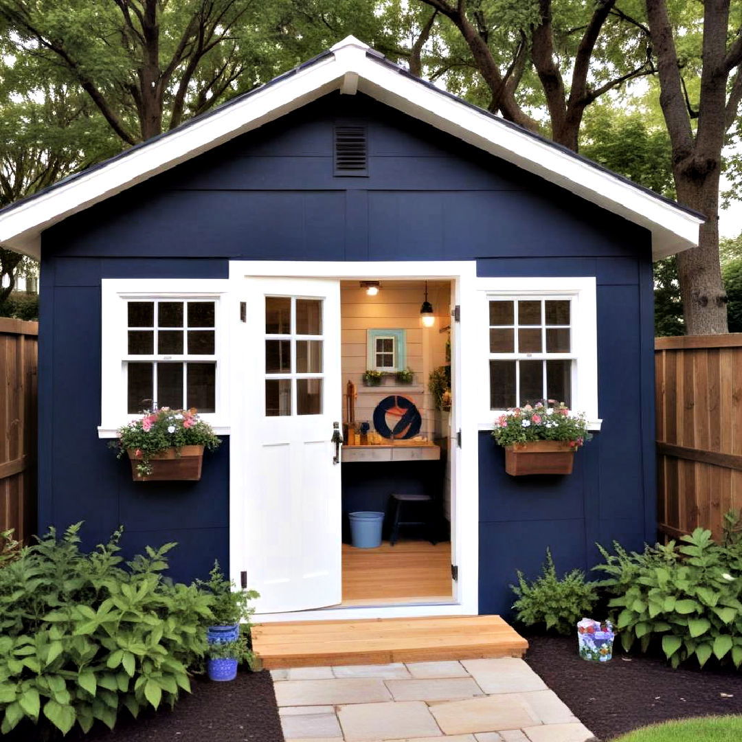 sophisticated navy blue color - 20 Shed Color Ideas