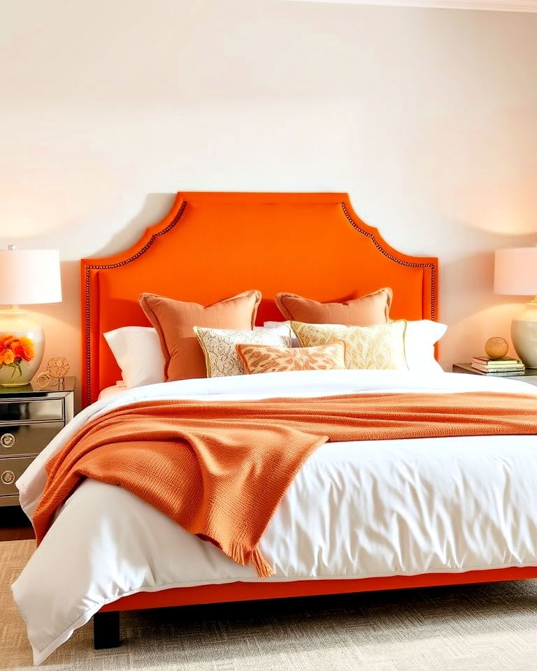 sophisticated orange headboard - 30 Orange Room Ideas