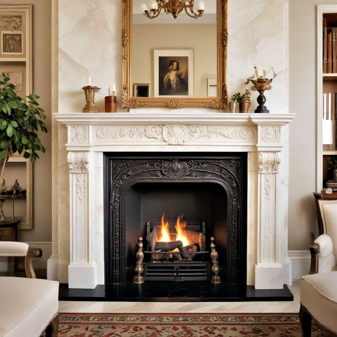 sophisticated ornate fireplace mantel - 25 Art Deco Living Room Ideas