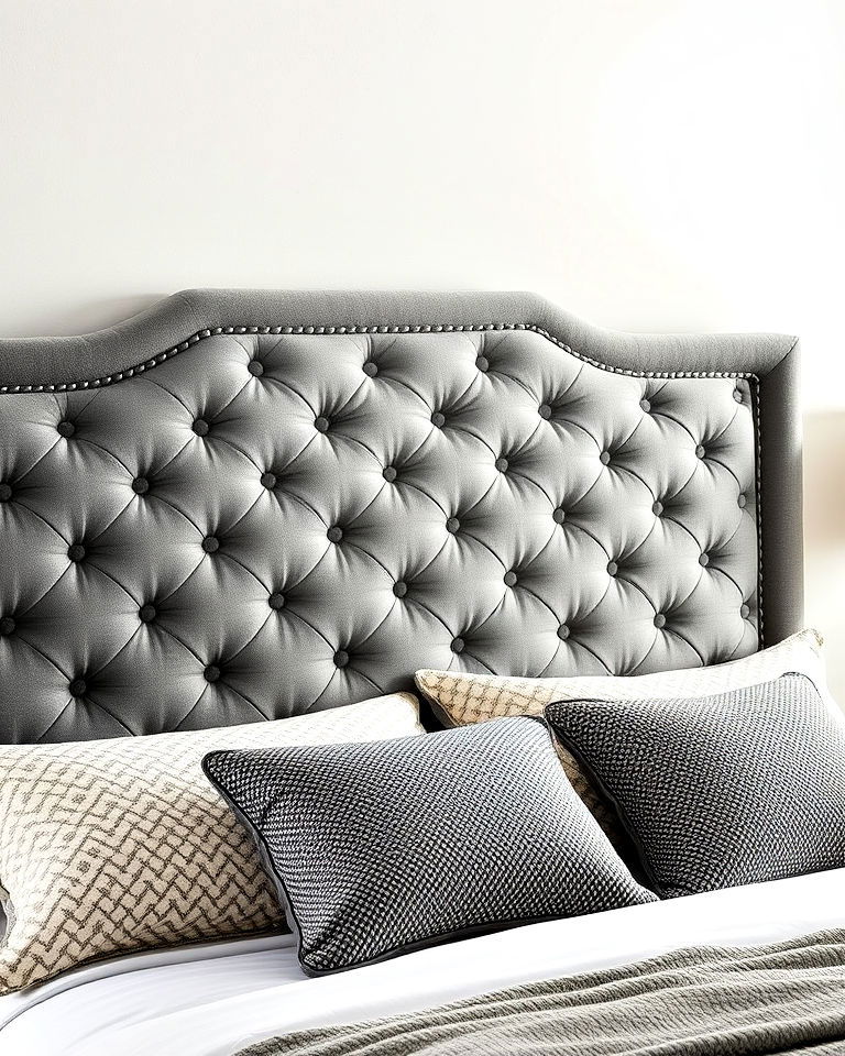 sophisticated quilted grey headboard - 25 Grey Headboard Bedroom Ideas