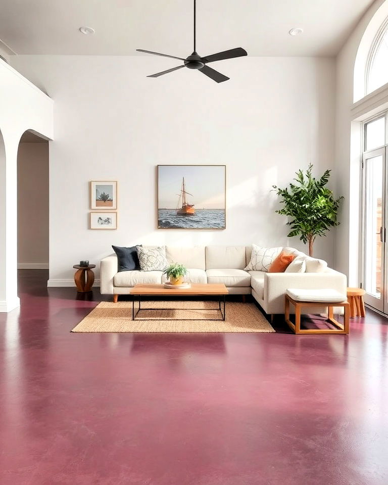 sophisticated smoky plum stained concrete floor - 25 Stained Concrete Floors