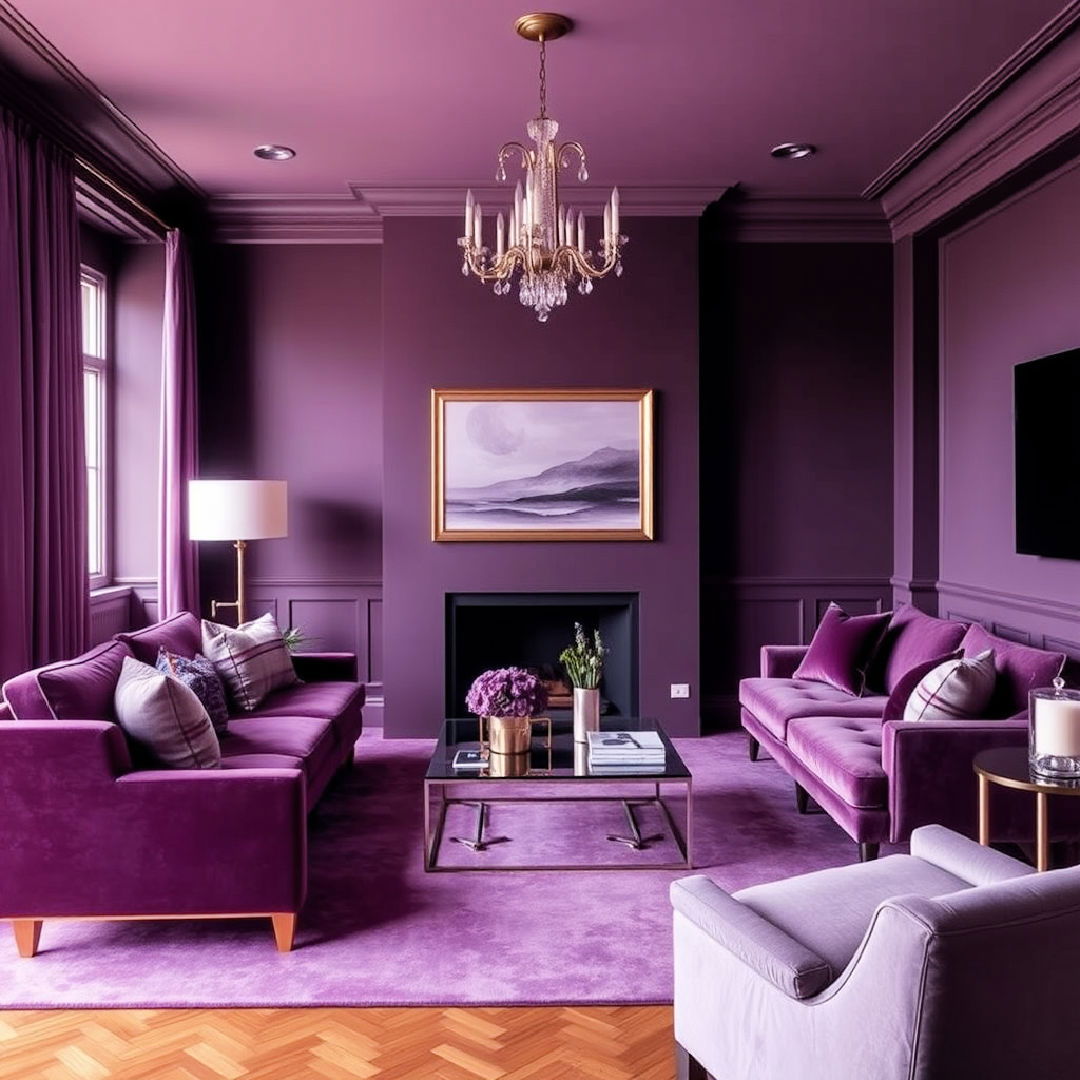 sophisticated smoky purple color scheme - 25 Monochromatic Living Room Ideas